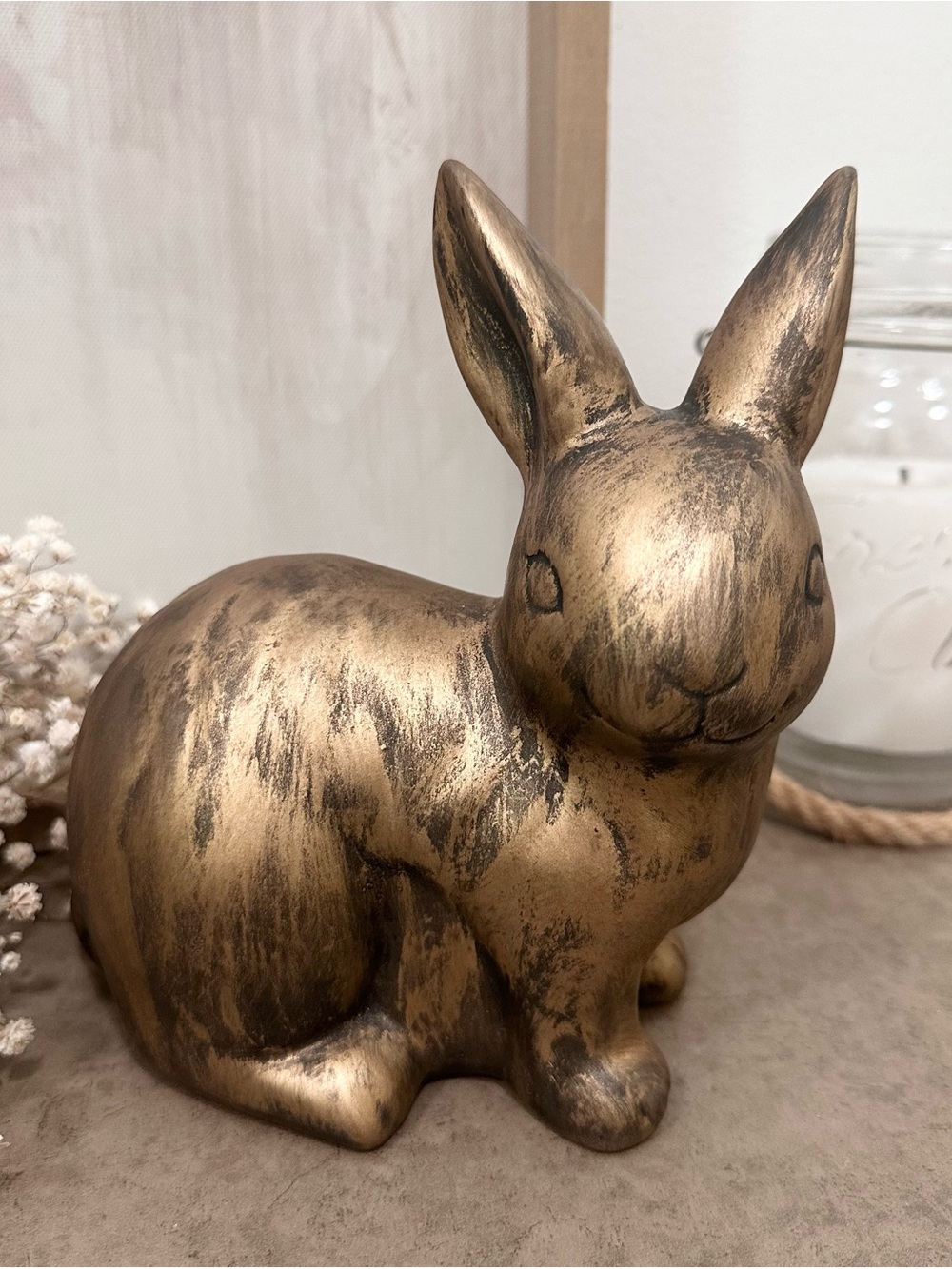 Decorative Ceramic Metallic Rabbit Figurine Sculpture Bunny Black / Brass Finish